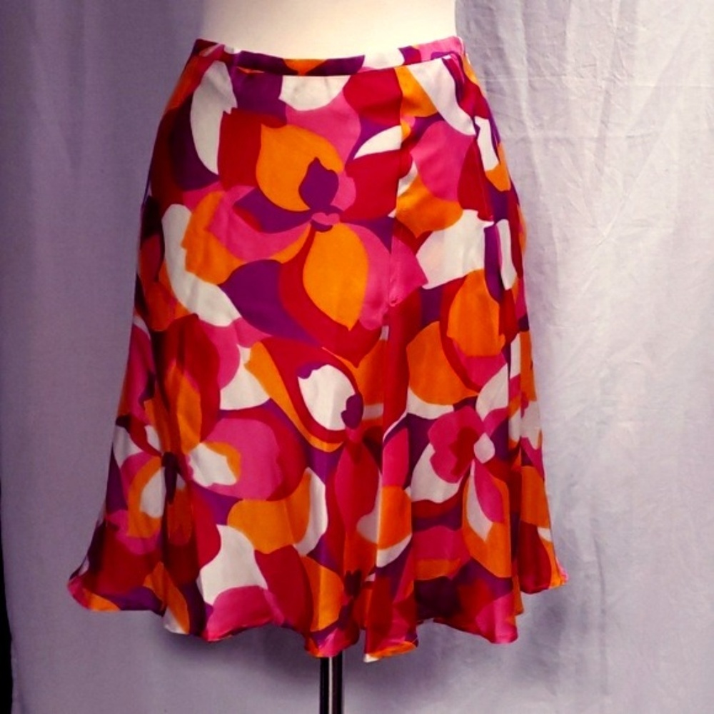 BLUE LES COPAINS Flared Flutter Hem Floral Skirt